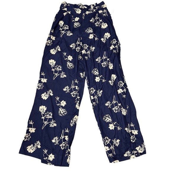Urban Outfitters Breezy Floral Navy Relaxed Fit Diane Paperbag Wide Leg Pant - Picture 2 of 15